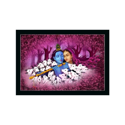 Radha Krishna Painting with Synthetic Photo Frame (Multicolor)