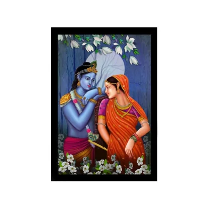 Radha Krishna Painting with Synthetic Photo Frame (Multicolor)