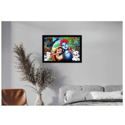 Radha Krishna Painting with Synthetic Photo Frame (Multicolor) - Image 2