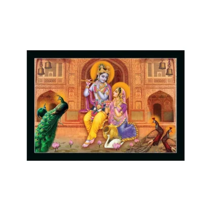 Radha Krishna Painting with Synthetic Photo Frame (Multicolor)