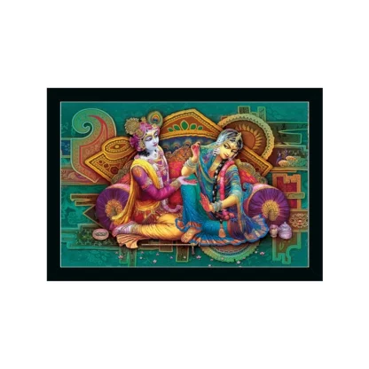 Radha Krishna Painting with Synthetic Photo Frame (Multicolor)