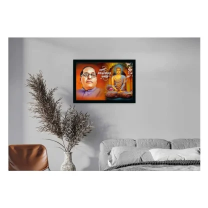 Ambedkar Buddha Painting Vinyl Sparkle Coated with Synthetic Photo Frame (Multicolor) - Image 2