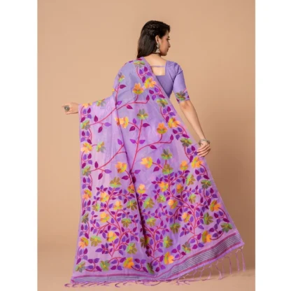 Generic Women's Cotton Printed Saree With Unstitched Blouse (Lavender, 5-6 Mtrs) - Image 3