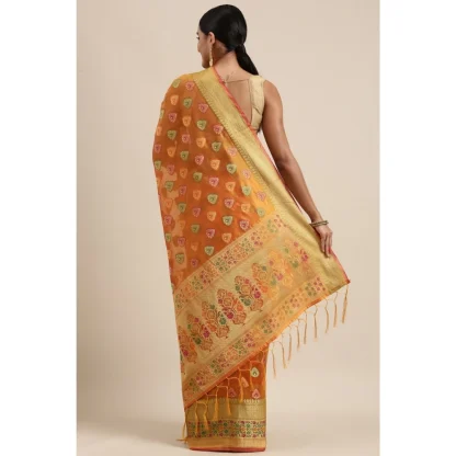 Generic Women's Organza Printed Saree With Unstitched Blouse (Mustard, 5-6 Mtrs) - Image 4