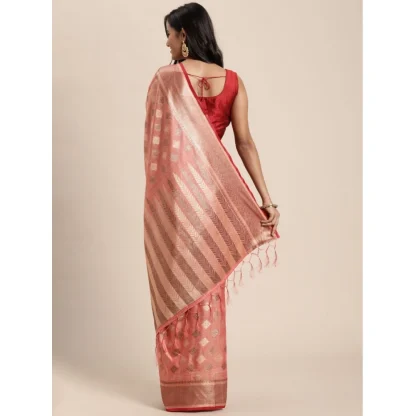 Generic Women's Chanderi Cotton Printed Saree With Unstitched Blouse (Pink, 5-6 Mtrs) - Image 4