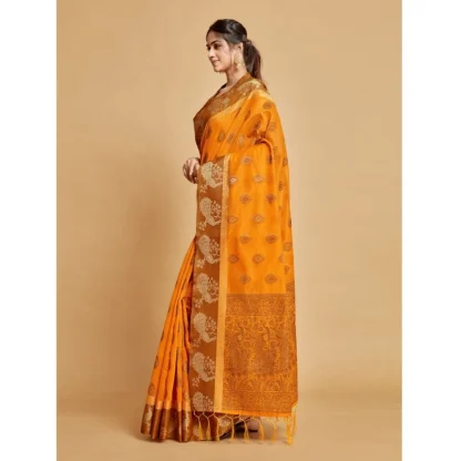 Generic Women's Organza Printed Saree With Unstitched Blouse (Mustard, 5-6 Mtrs) - Image 5