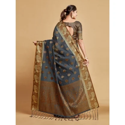 Generic Women's Organza Printed Saree With Unstitched Blouse (Grey, 5-6 Mtrs) - Image 3