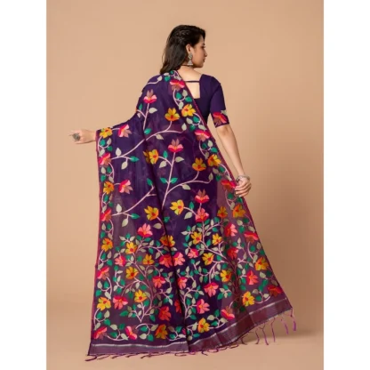 Generic Women's Cotton Printed Saree With Unstitched Blouse (Wine, 5-6 Mtrs) - Image 3