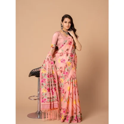 Generic Women's Cotton Printed Saree With Unstitched Blouse (Pink, 5-6 Mtrs) - Image 4