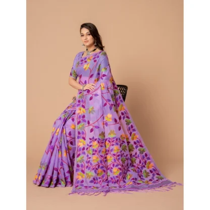 Generic Women's Cotton Printed Saree With Unstitched Blouse (Lavender, 5-6 Mtrs) - Image 4