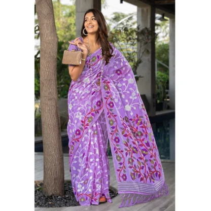 Generic Women's Cotton Printed Saree With Unstitched Blouse (Lavender, 5-6 Mtrs) - Image 2