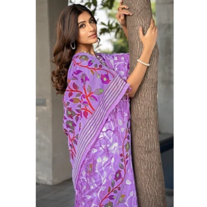 Generic Women's Cotton Printed Saree With Unstitched Blouse (Lavender, 5-6 Mtrs) - Image 3