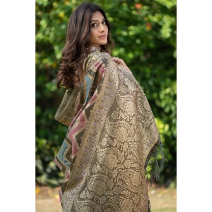 Generic Women's Organza Printed Saree With Unstitched Blouse (Grey, 5-6 Mtrs) - Image 4