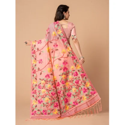 Generic Women's Cotton Printed Saree With Unstitched Blouse (Pink, 5-6 Mtrs) - Image 3