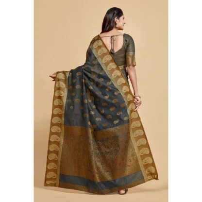 Generic Women's Chanderi Cotton Printed Saree With Unstitched Blouse (Grey, 5-6 Mtrs) - Image 3