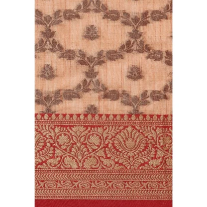 Generic Women's Chanderi Cotton Printed Saree With Unstitched Blouse (Peach, 5-6 Mtrs) - Image 3