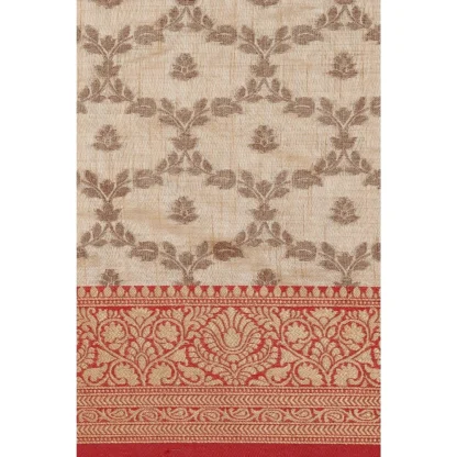 Generic Women's Chanderi Cotton Printed Saree With Unstitched Blouse (Beige, 5-6 Mtrs) - Image 3