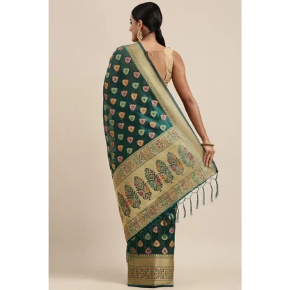 Generic Women's Organza Printed Saree With Unstitched Blouse (Sea Green, 5-6 Mtrs) - Image 4