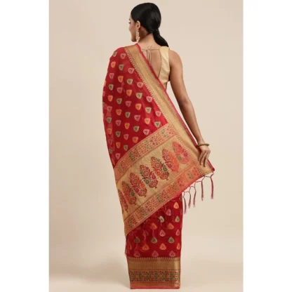 Generic Women's Organza Printed Saree With Unstitched Blouse (Red, 5-6 Mtrs) - Image 4