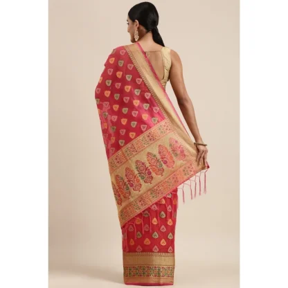 Generic Women's Organza Printed Saree With Unstitched Blouse (Pink, 5-6 Mtrs) - Image 4