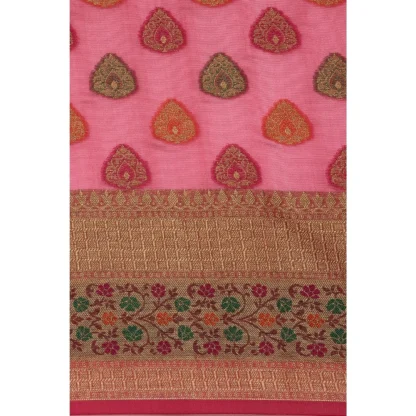 Generic Women's Organza Printed Saree With Unstitched Blouse (Pink, 5-6 Mtrs) - Image 3