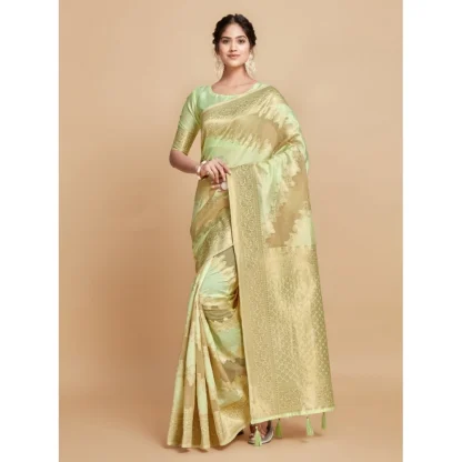 Generic Women's Linen Printed Saree With Unstitched Blouse (Pista, 5-6 Mtrs) - Image 2