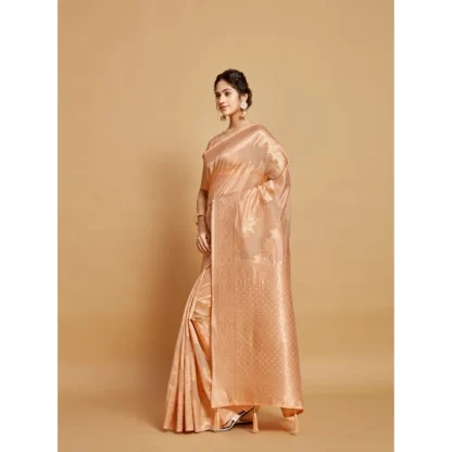 Generic Women's Linen Printed Saree With Unstitched Blouse (Peach, 5-6 Mtrs) - Image 5