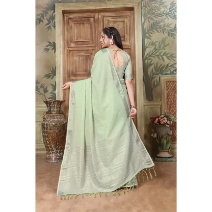 Generic Women's Organza Printed Saree With Unstitched Blouse (Sea Green, 5-6 Mtrs) - Image 2