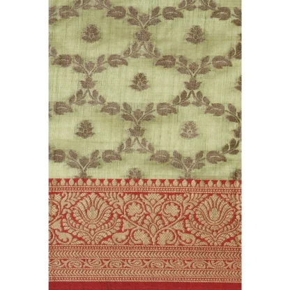 Generic Women's Chanderi Cotton Printed Saree With Unstitched Blouse (Pista, 5-6 Mtrs) - Image 3