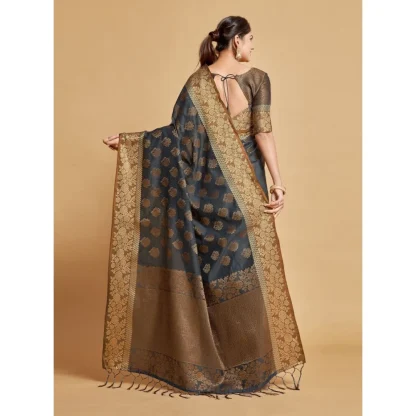 Generic Women's Chanderi Cotton Printed Saree With Unstitched Blouse (Grey, 5-6 Mtrs) - Image 3