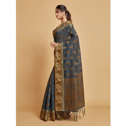 Generic Women's Organza Printed Saree With Unstitched Blouse (Grey, 5-6 Mtrs) - Image 5