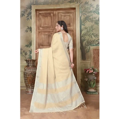 Generic Women's Organza Printed Saree With Unstitched Blouse (Yellow, 5-6 Mtrs) - Image 3