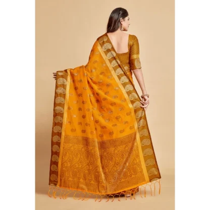 Generic Women's Chanderi Cotton Printed Saree With Unstitched Blouse (Mustard, 5-6 Mtrs) - Image 4