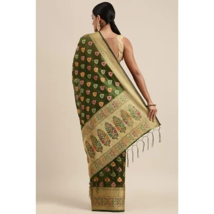 Generic Women's Organza Printed Saree With Unstitched Blouse (Mahendi, 5-6 Mtrs) - Image 4