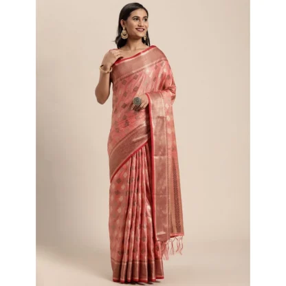 Generic Women's Chanderi Cotton Printed Saree With Unstitched Blouse (Pink, 5-6 Mtrs) - Image 2