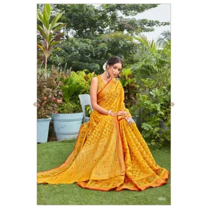 Generic Women's Organza Printed Saree With Unstitched Blouse (Mustard, 5-6 Mtrs) - Image 2