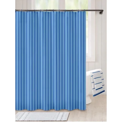 Striped Polyester Plain Shower Curtains with Plastic Eyelets (Blue) - Image 5