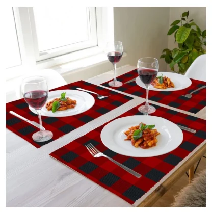 Checked Cotton Place Mats Sets (Red & Black) - Image 5