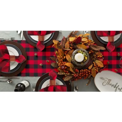 Checked Cotton Table Runners (Red & Black) - Image 3