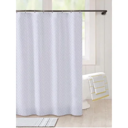 Waves Polyester Plain Shower Curtains with Plastic Eyelets (White) - Image 5