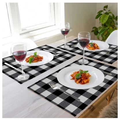 Checked Cotton Place Mats Sets (Black) - Image 5