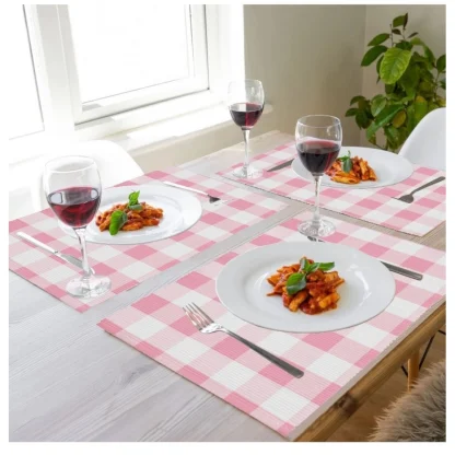 Checked Cotton Place Mats Sets (Pink) - Image 4