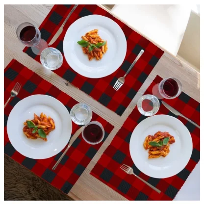 Checked Cotton Place Mats Sets (Red & Black)