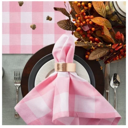 Checked Cotton Table Runners (Baby Pink) - Image 2