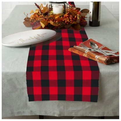 Checked Cotton Table Runners (Red & Black) - Image 4