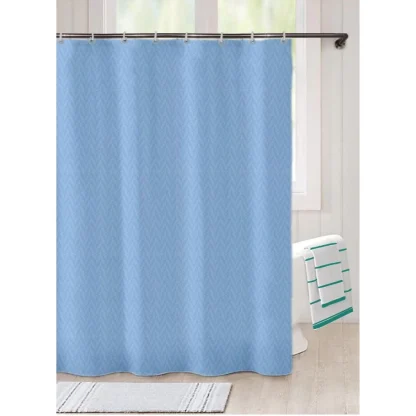 Waves Polyester Plain Shower Curtains with Plastic Eyelets (Light Blue) - Image 5