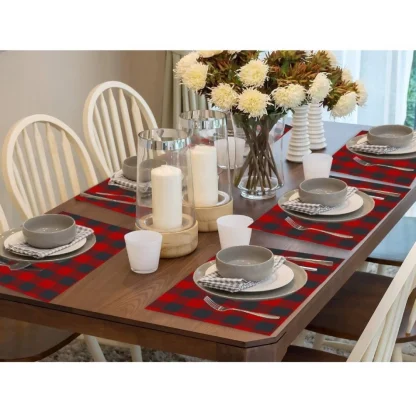 Checked Cotton Place Mats Sets (Red & Black) - Image 4