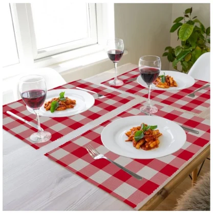 Checked Cotton Place Mats Sets (Red) - Image 4