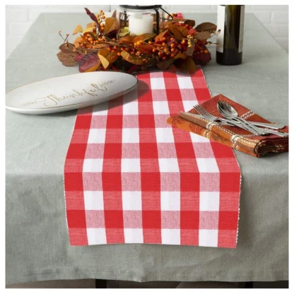 Checked Cotton Table Runners (Red) - Image 4