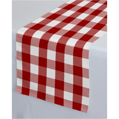 Checked Cotton Table Runners (Red) - Image 5